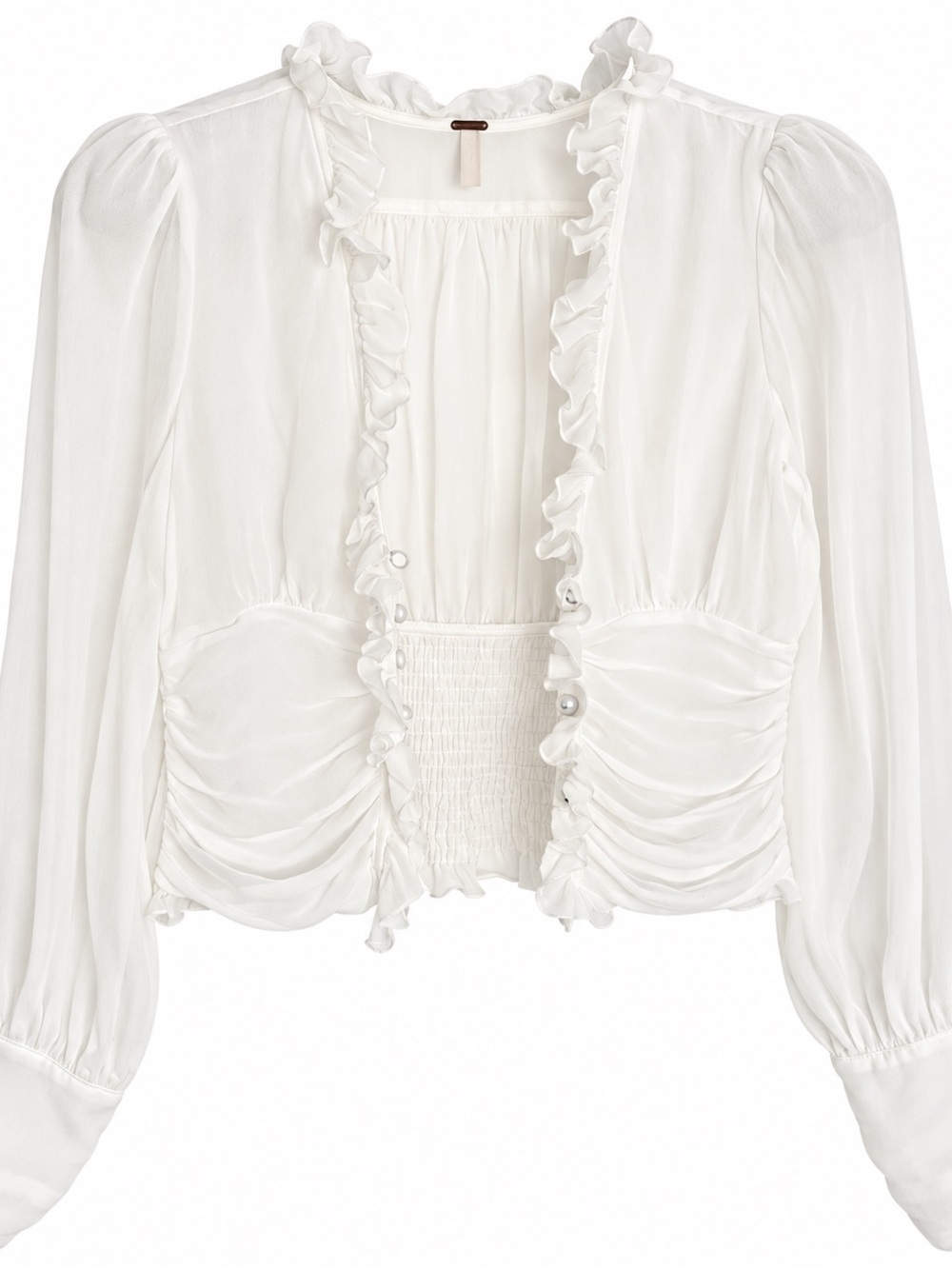 Free People Ivory Ruffled Smocked Waist Blouse